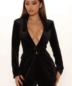 Fashion Nova Office Babe Synergy Velvet Blazer Set - Black