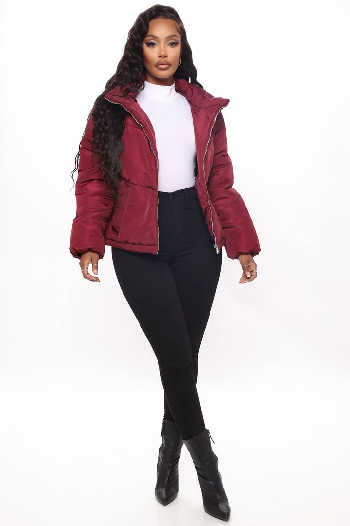 Fashion Nob Work Your Angles Chevron Puffer Jacket - Burgundy Teddies & Babydolls 2 Fashion Nob Work Your Angles Chevron Puffer Jacket - Burgundy Teddies & Babydolls