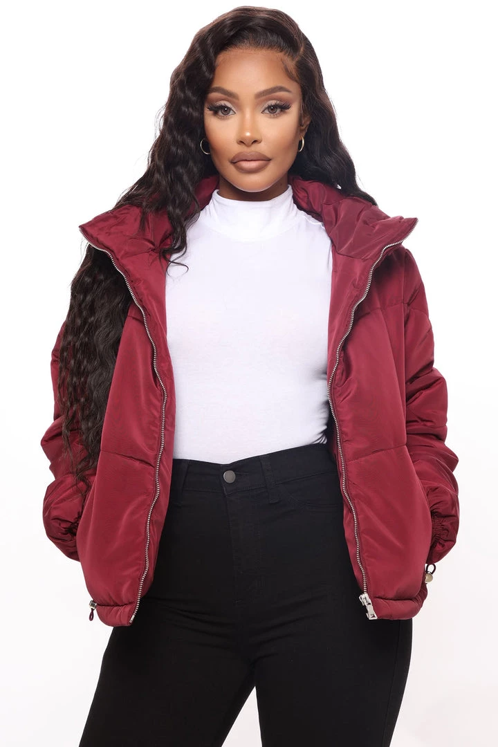 Fashion Nob Work Your Angles Chevron Puffer Jacket - Burgundy Teddies & Babydolls 1 Fashion Nob Work Your Angles Chevron Puffer Jacket - Burgundy Teddies & Babydolls