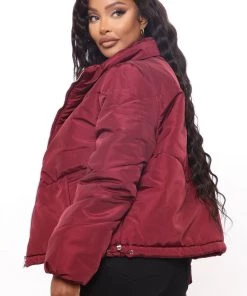 Fashion Nob Work Your Angles Chevron Puffer Jacket - Burgundy Teddies & Babydolls 5 Fashion Nob Work Your Angles Chevron Puffer Jacket - Burgundy Teddies & Babydolls