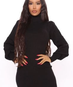 FashionNob Bubble Babe Turtleneck Dress - Black DRESSES