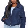 Fashion Nob Work Your Angles Chevron Puffer Jacket - Navy