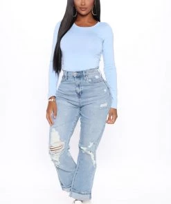 Fashion Nova Teddies & Babydolls Julia Long Sleeve Top - Light Blue