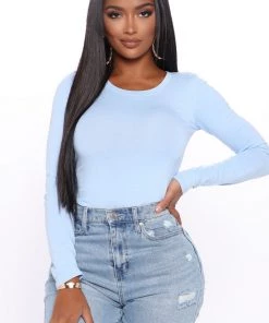 Fashion Nova Teddies & Babydolls Julia Long Sleeve Top - Light Blue