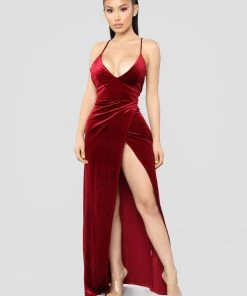 FashionNob Wedding Guest Angelique Velvet Maxi Dress - Dark Burgundy