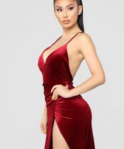 FashionNob Wedding Guest Angelique Velvet Maxi Dress - Dark Burgundy