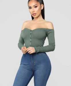 Fashion Nova Talk That Talk Off Shoulder Top - Olive Teddies & Babydolls