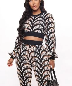 Fashion Nova Don't Try So Sweater Pant Set - Black/combo