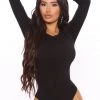Fashion Nova Krystal Crew Neck Long Sleeve Bodysuit - Black New Today