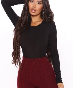 Fashion Nova Krystal Crew Neck Long Sleeve Bodysuit - Black New Today
