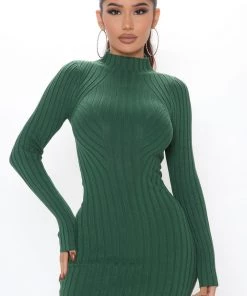 Fashion Nova Date Night Ready Sweater Midi Dress - Hunter DRESSES