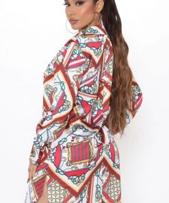 Fashion Nova Hold My Calls Shirt Mini Dress - Red/combo Office Babe