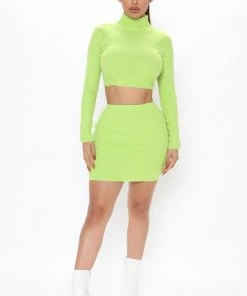 Fashion Nova Still Your Girl Sweater Skirt Set - Lime