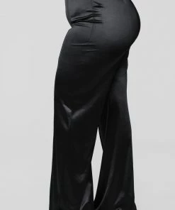 Fashion Nova Influencer Looks Make A Wish Stretch Satin Pants - Black