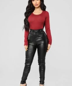 Fashion Nova Teddies & Babydolls Julia Long Sleeve Top - Burgundy