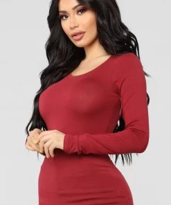 Fashion Nova Teddies & Babydolls Julia Long Sleeve Top - Burgundy