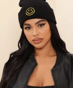 Fashion Nova Teddies & Babydolls Happy Without Him Beanie - Black/Yellow