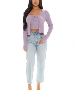 Fashion Nova Teddies & Babydolls Match Made 2 Piece Cardigan Set - Lavender