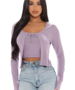 Fashion Nova Teddies & Babydolls Match Made 2 Piece Cardigan Set - Lavender