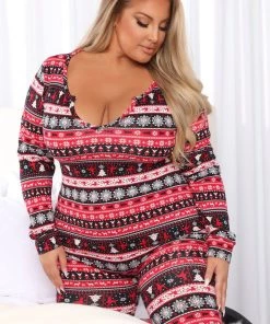 FashionNob Baby It's Cold Outside PJ Onesie - Red/combo