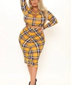 FashionNob SETS All Caught Up Plaid Skirt Set - Mustard/combo 11 FashionNob SETS All Caught Up Plaid Skirt Set - Mustard/combo