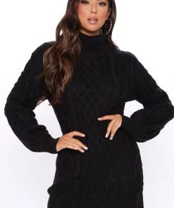 Fashion Nova Sweater Dresses So Close Knit Sweater Dress - Black