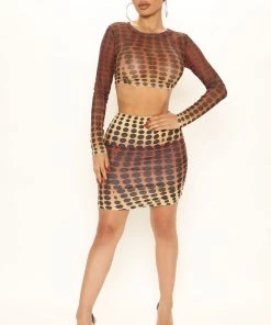 FashionNob Brielle Polka Dot Mini Skirt Set - Brown/combo