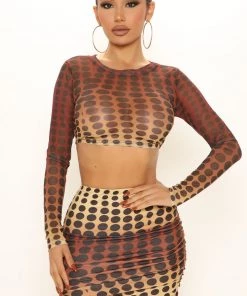 FashionNob Brielle Polka Dot Mini Skirt Set - Brown/combo