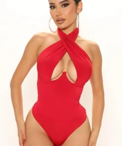 Fashion Nova Best Sellers Not On The List Halter Bodysuit - Red