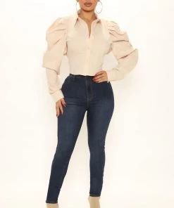 Fashion Nova Miss Independent Puff Sleeve Top - Sand Best Sellers