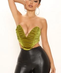 Fashion Nova Best Sellers Wish Me Luck Corset Top - Chartreuse