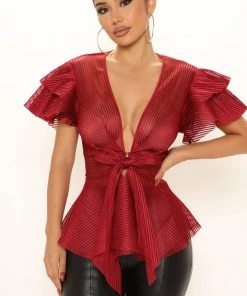 Fashion Nova Best Sellers Dinner Date Top - Burgundy