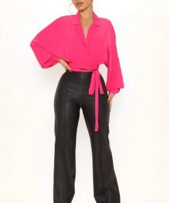 FashionNob Blind Date Wrap Blouse - Fuchsia Best Sellers