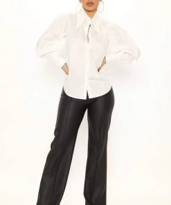 Fashion Nova Office Babe The Hamptons Poplin Shirt - White