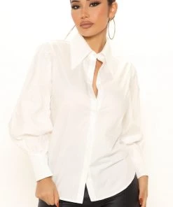 Fashion Nova Office Babe The Hamptons Poplin Shirt - White