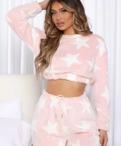 Fashion Nob Star Bright Plush PJ Jogger Set - Pink Sleepwear & Robes