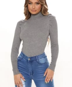 Fashion Nova Get On With It Turtleneck Sweater - Heather Grey
