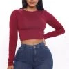 Fashion Nova Robin Long Sleeve Top - Wine Teddies & Babydolls