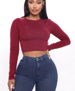 Fashion Nova Robin Long Sleeve Top - Wine Teddies & Babydolls