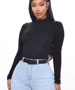 Fashion Nova Pamela Turtle Neck Long Sleeve Bodysuit - Black