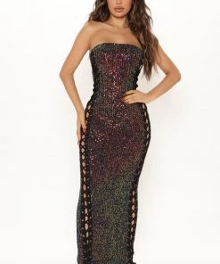 Fashion Nova DRESSES Euphoria Sequin Maxi Dress - Black/combo