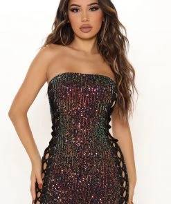 Fashion Nova DRESSES Euphoria Sequin Maxi Dress - Black/combo