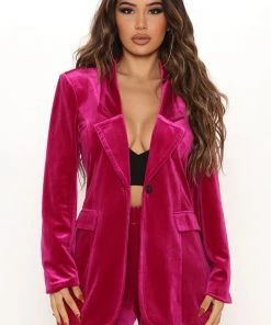 Fashion Nova Synergy Velvet Blazer Set - Magenta Best Sellers