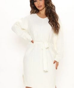 Fashion Nova DRESSES Staying Cozy Sweater Midi Dress - Cream