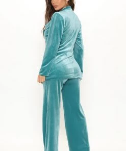 Fashion Nova Synergy Velvet Blazer Set - Teal SETS