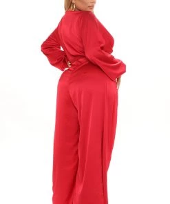 FashionNob Call The Shots Satin Jumpsuit - Red Teddies & Babydolls