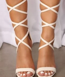 Fashion Nova Love From Above Wrap Up Heels - Cream