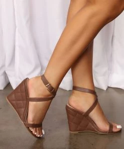 Fashion Nova Say It Again Quilted Wedges - Brown SHOES