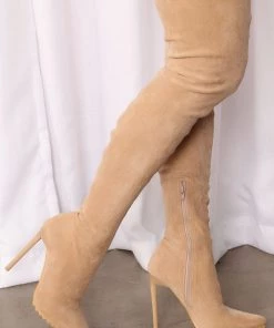 Fashion Nova Extra Attention Over The Knee Boots - Nude
