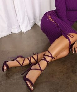 Fashion Nova Love From Above Wrap Up Heels - Purple SHOES